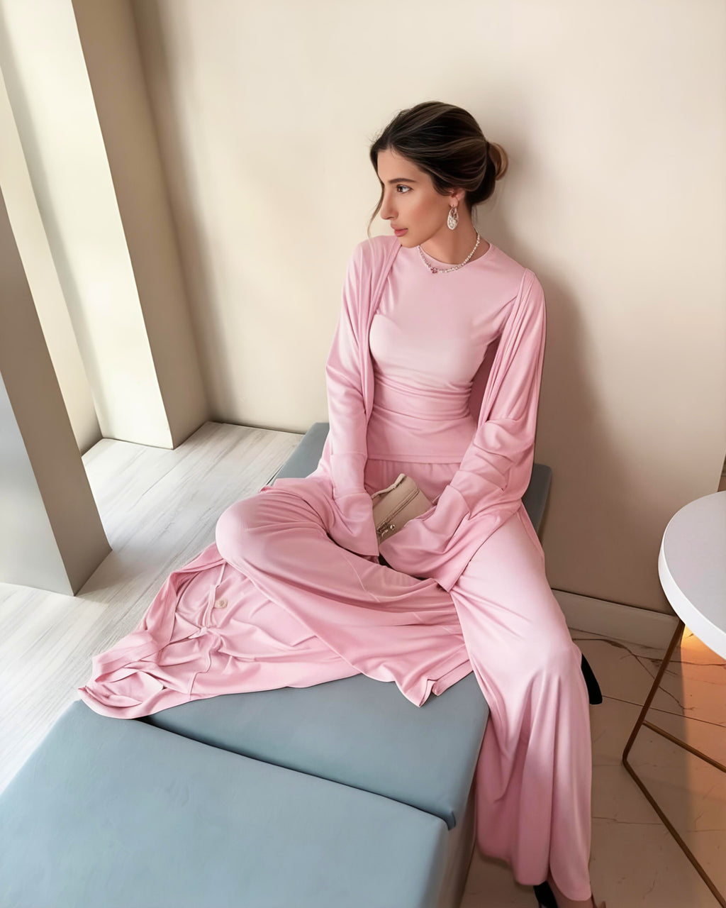 Dolce Pembe T-shirt - Pantolon - Kimono Set