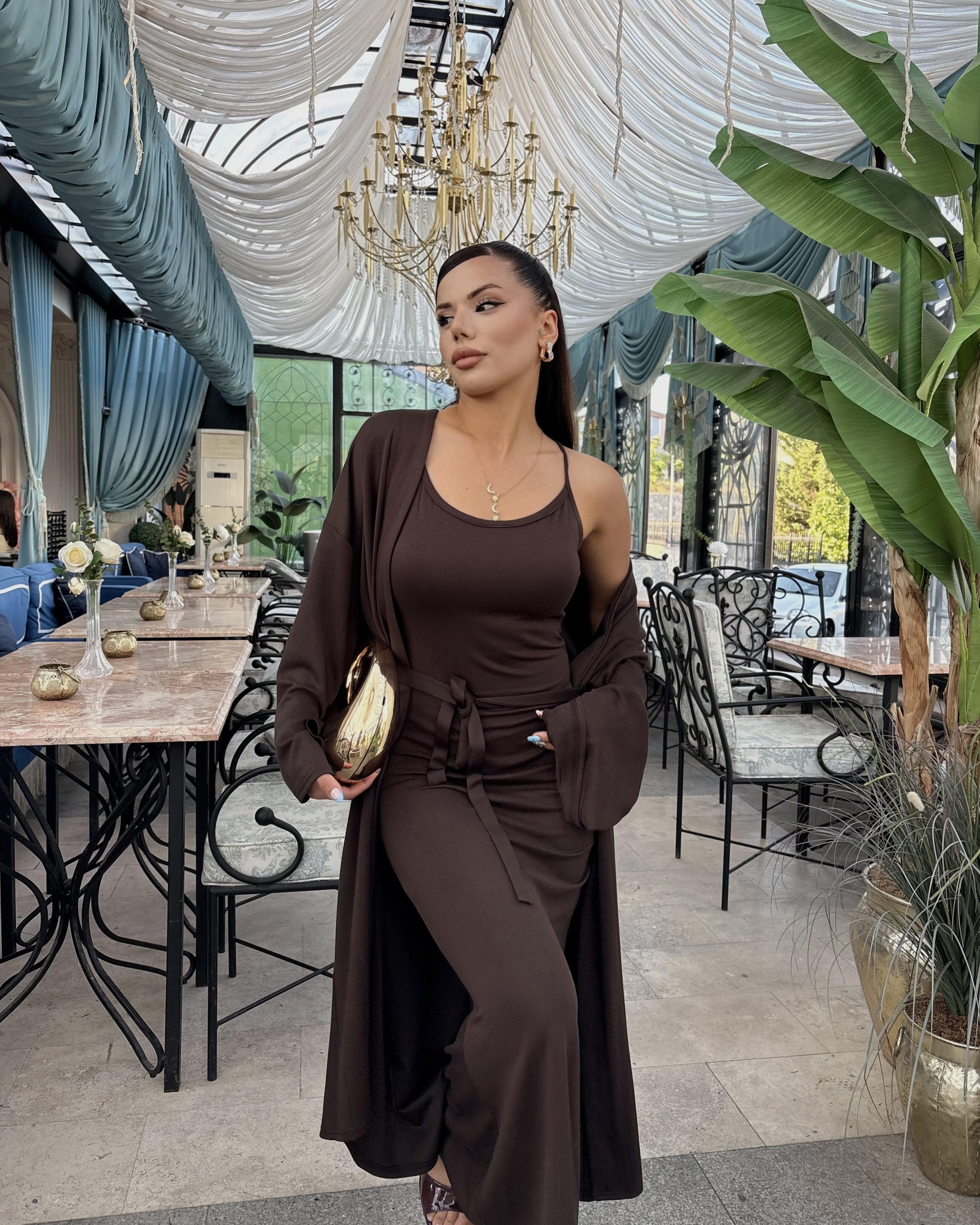 Dolce Acı Kahve Askılı Elbise Set