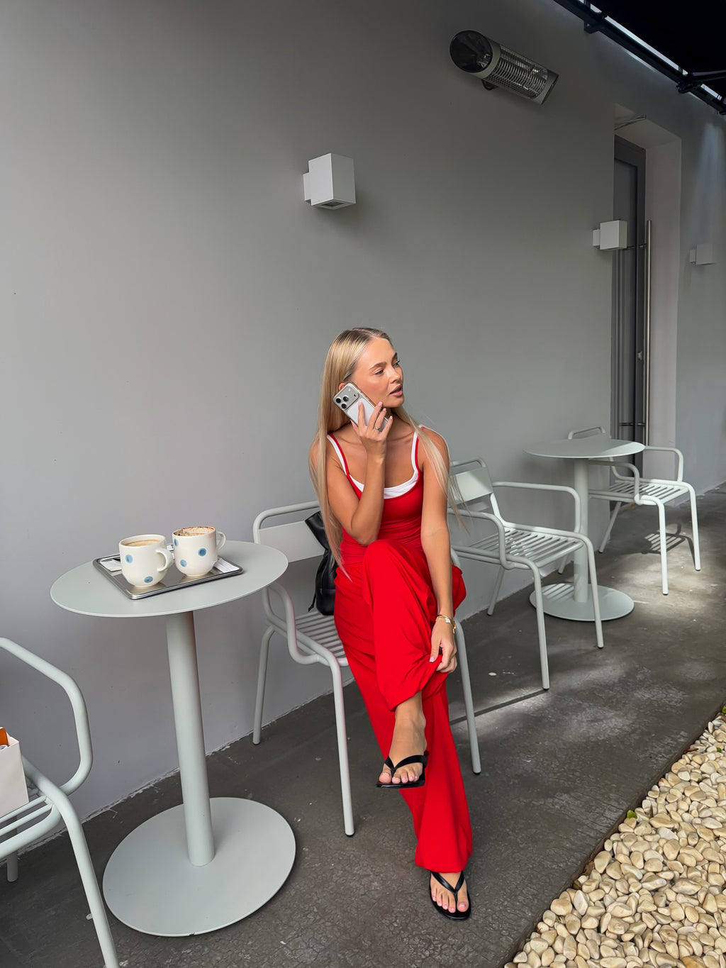 Dolce Kırmızı Bileği Lastikli Pantolon - Askılı Top Set