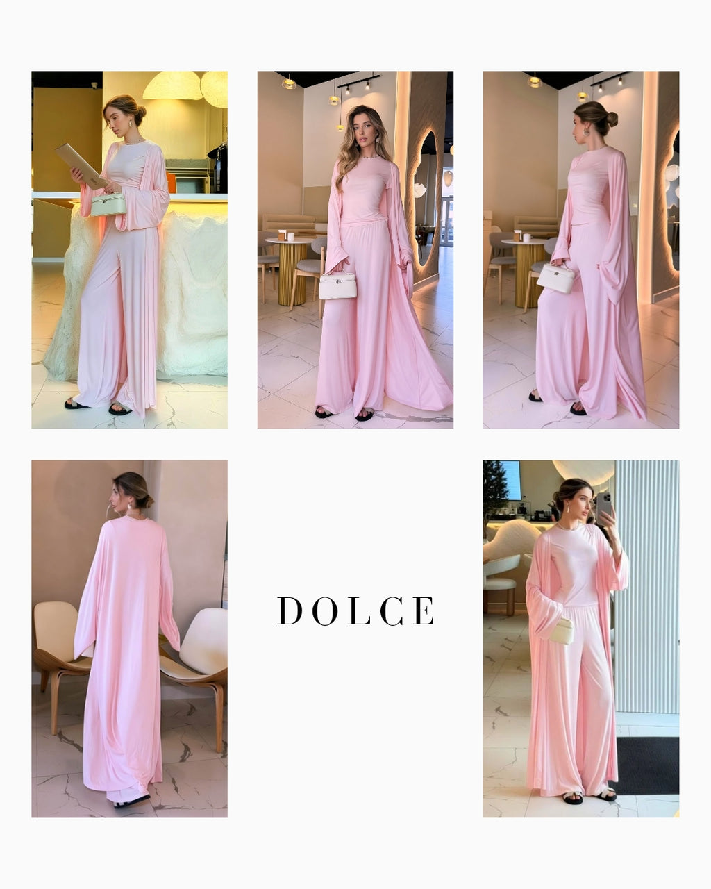 Dolce Pembe T-shirt - Pantolon - Kimono Set