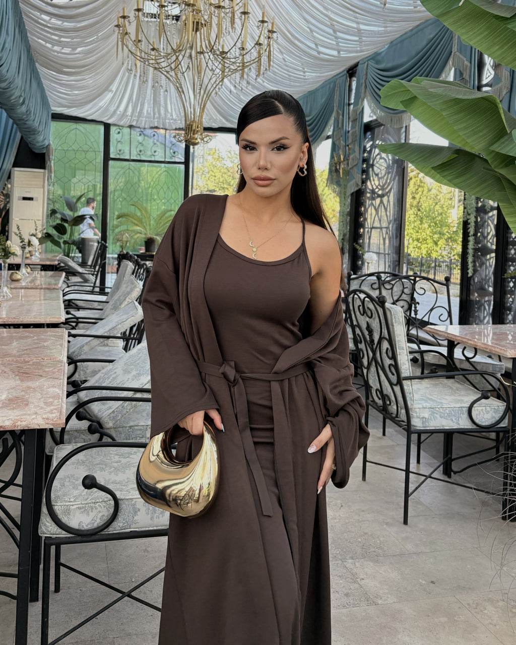Dolce Acı Kahve Askılı Elbise Set