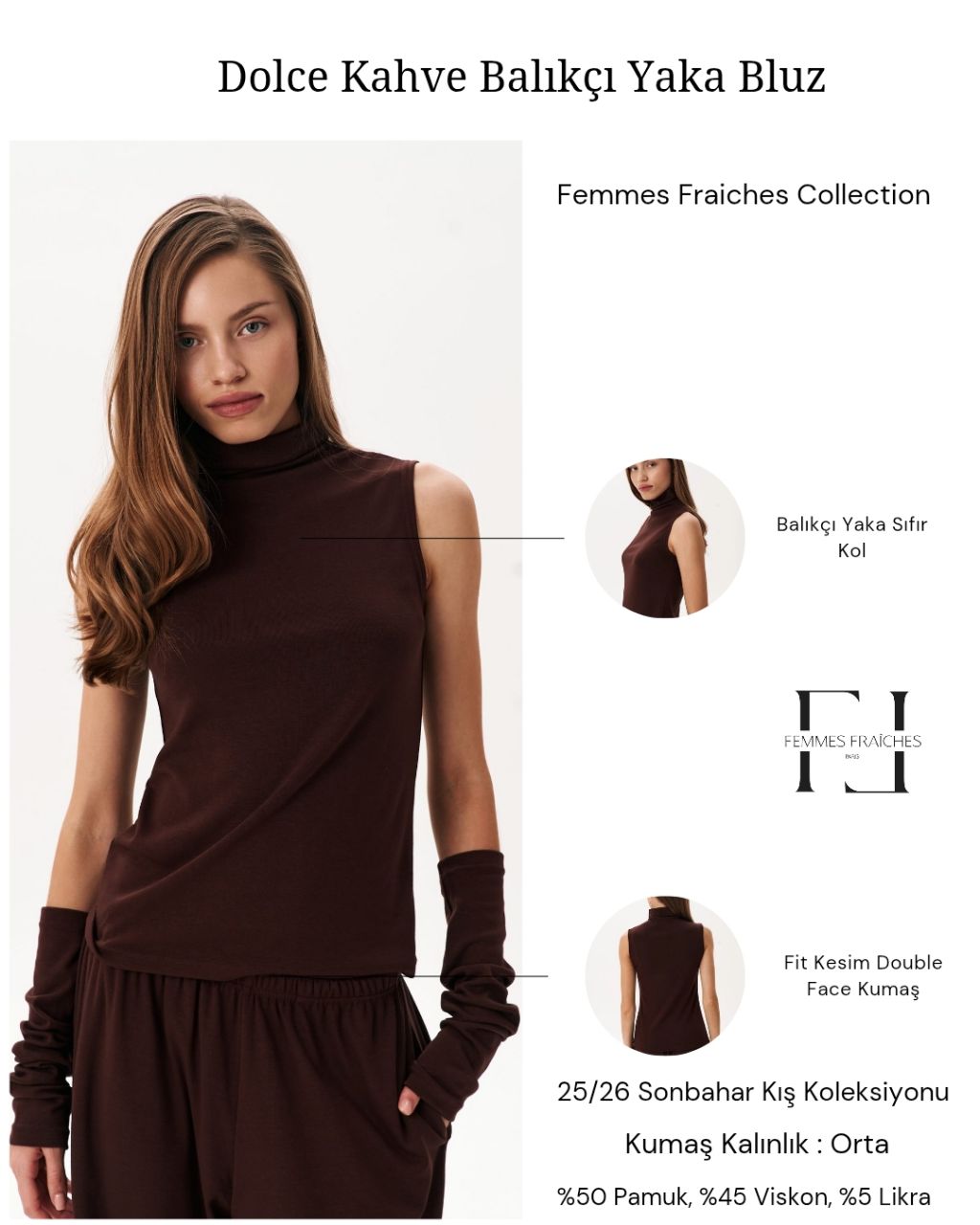 Dolce Acı Kahve Balıkçı Yaka Bluz