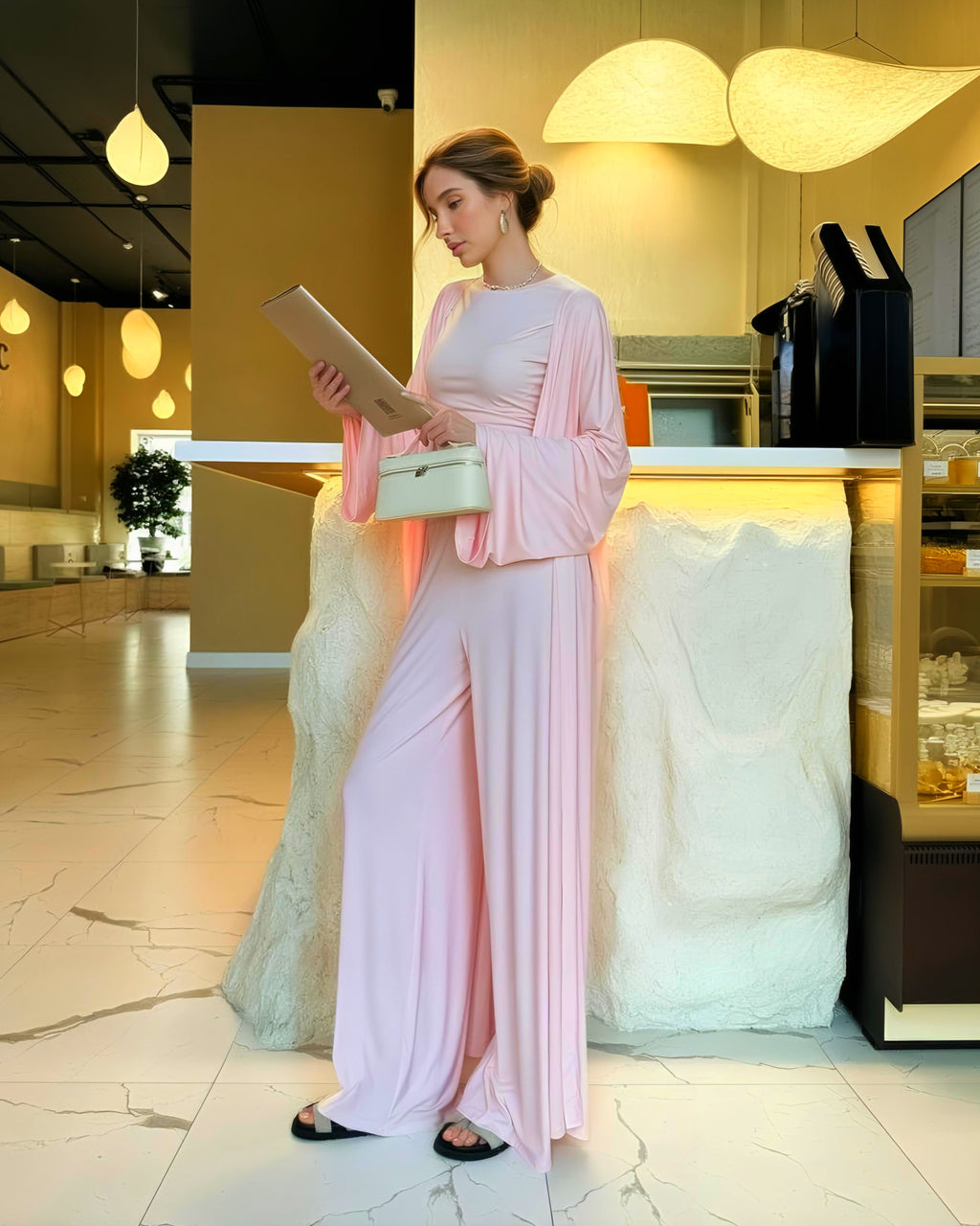 Dolce Pembe T-shirt - Pantolon - Kimono Set