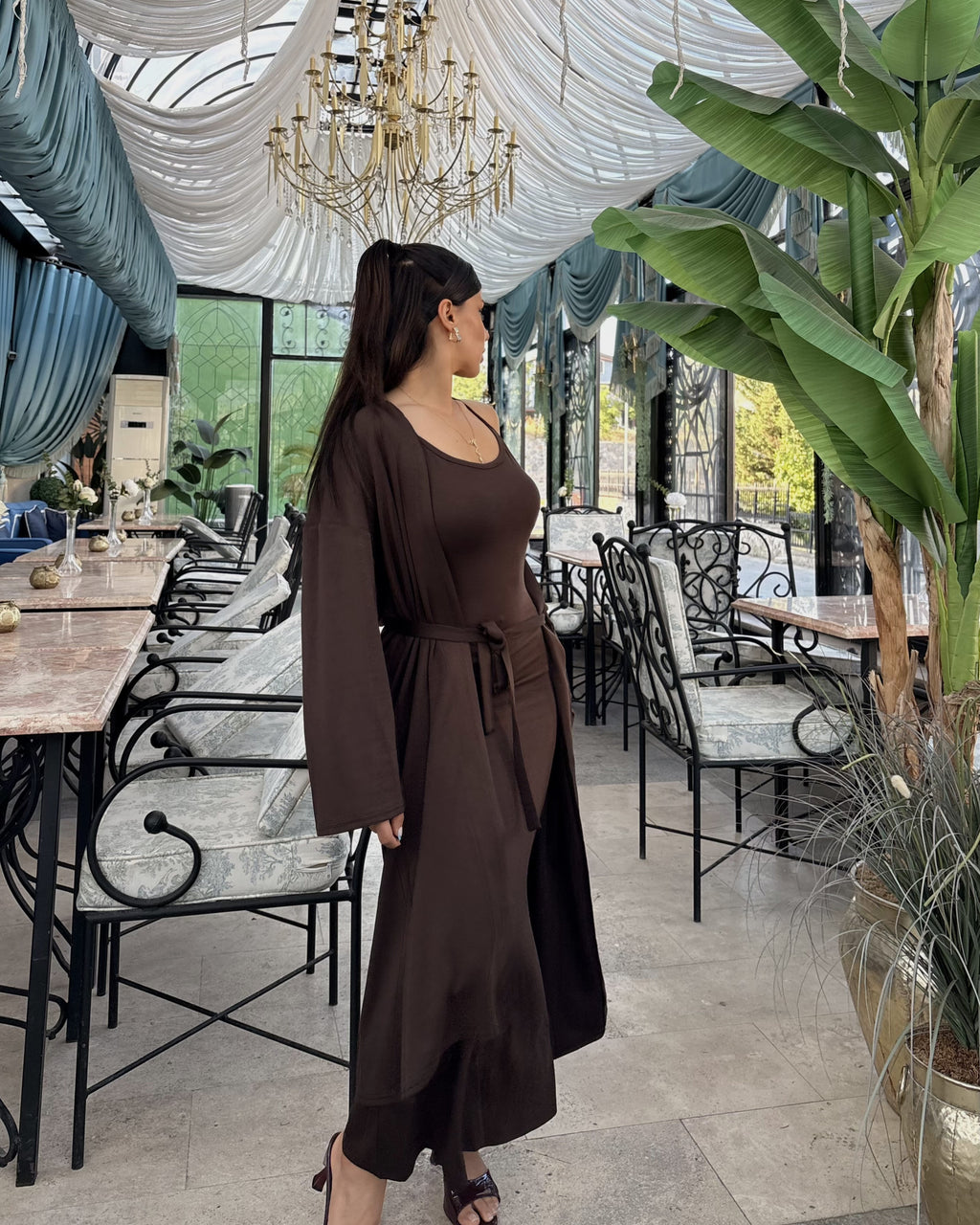 Dolce Acı Kahve Askılı Elbise Set