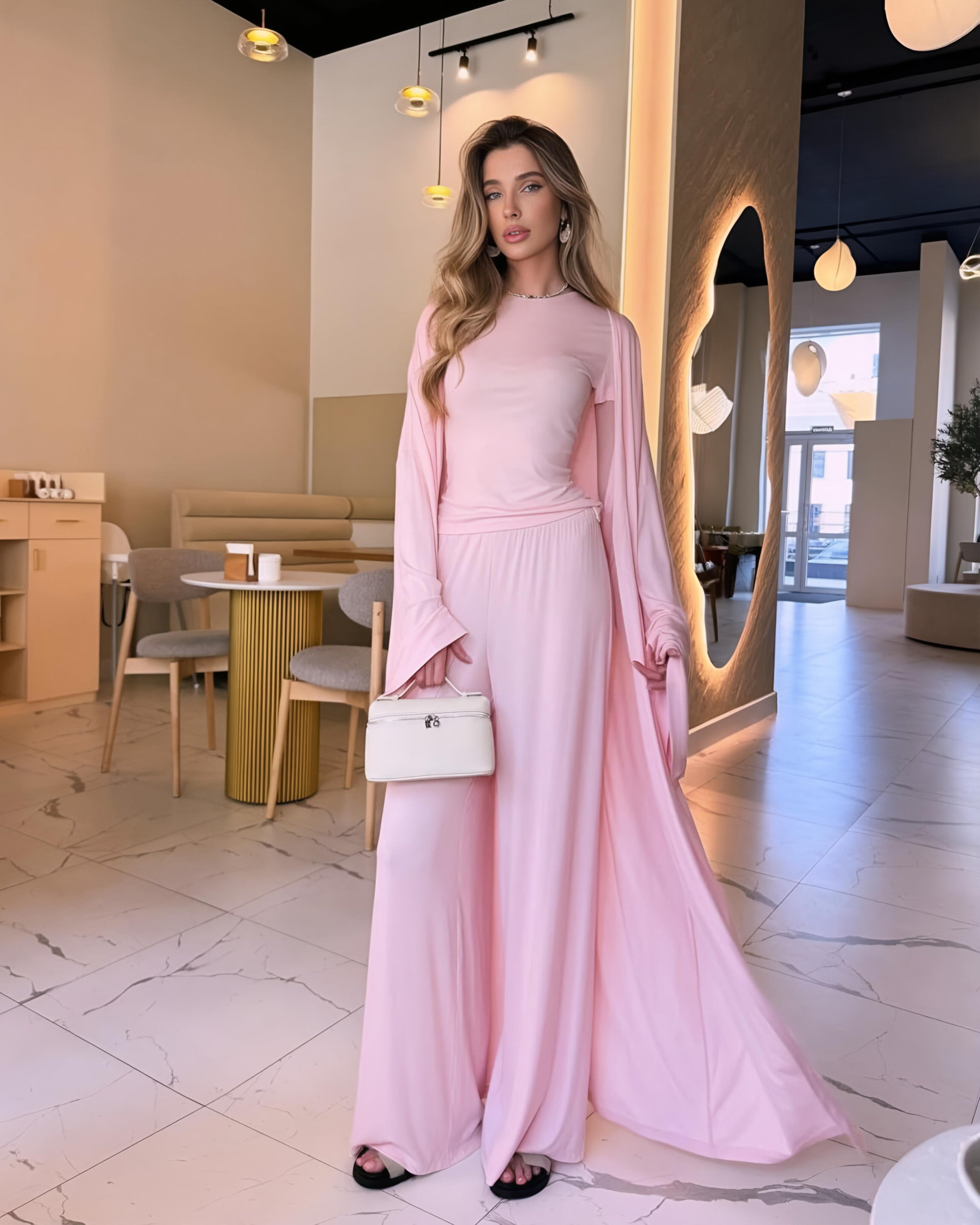 Dolce Pembe T-shirt - Pantolon - Kimono Set