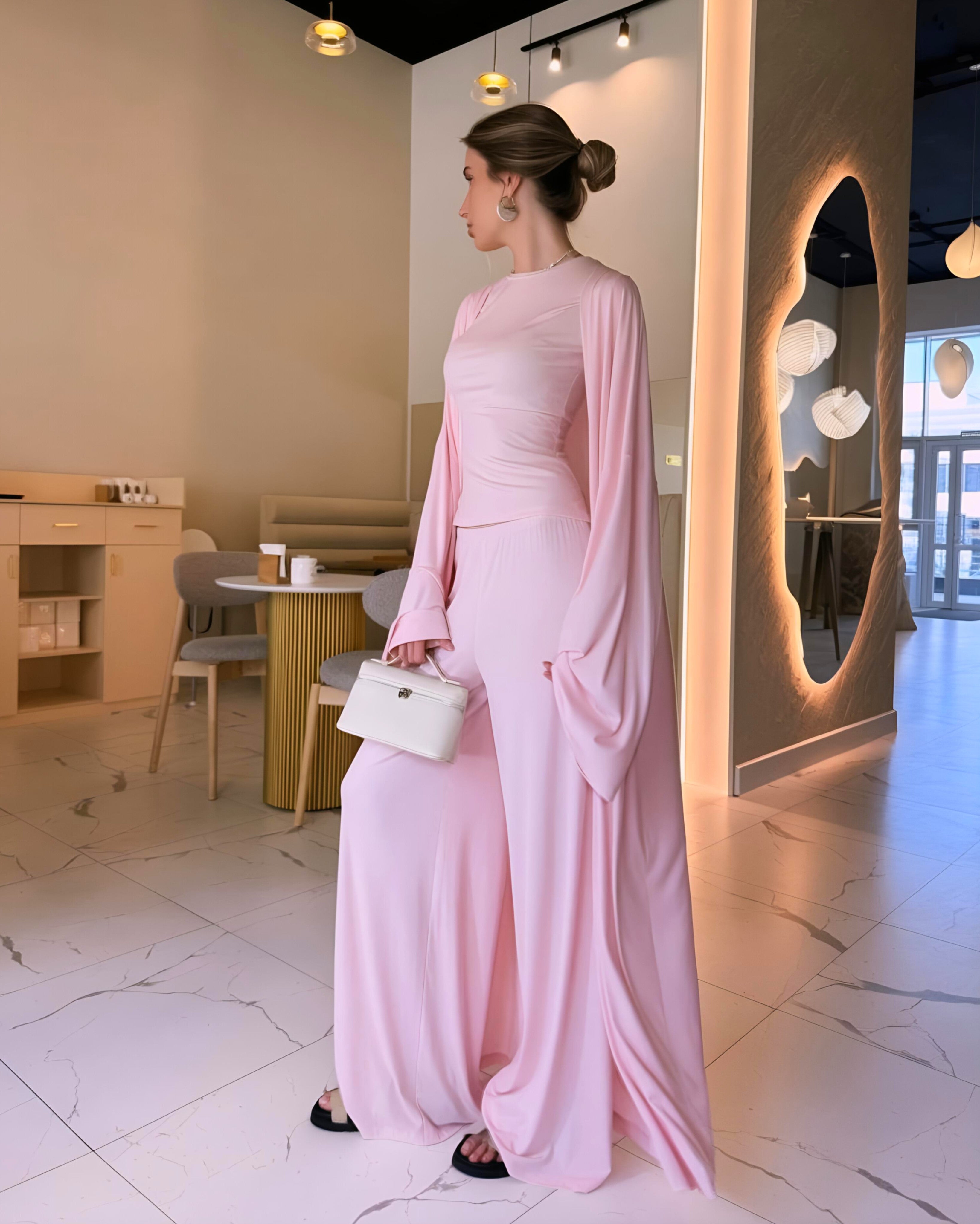 Dolce Pembe T-shirt - Pantolon - Kimono Set