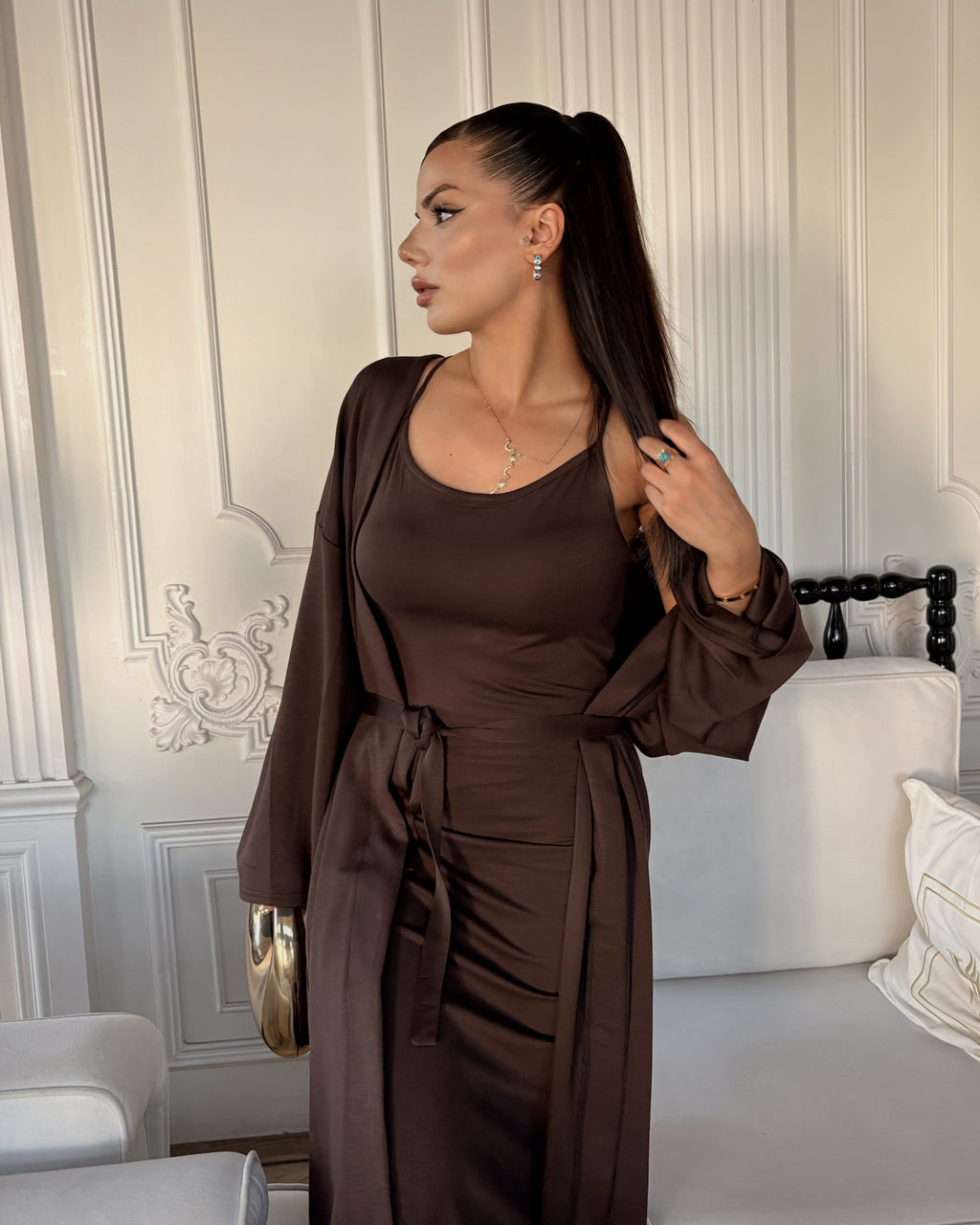 Dolce Acı Kahve Askılı Elbise Set