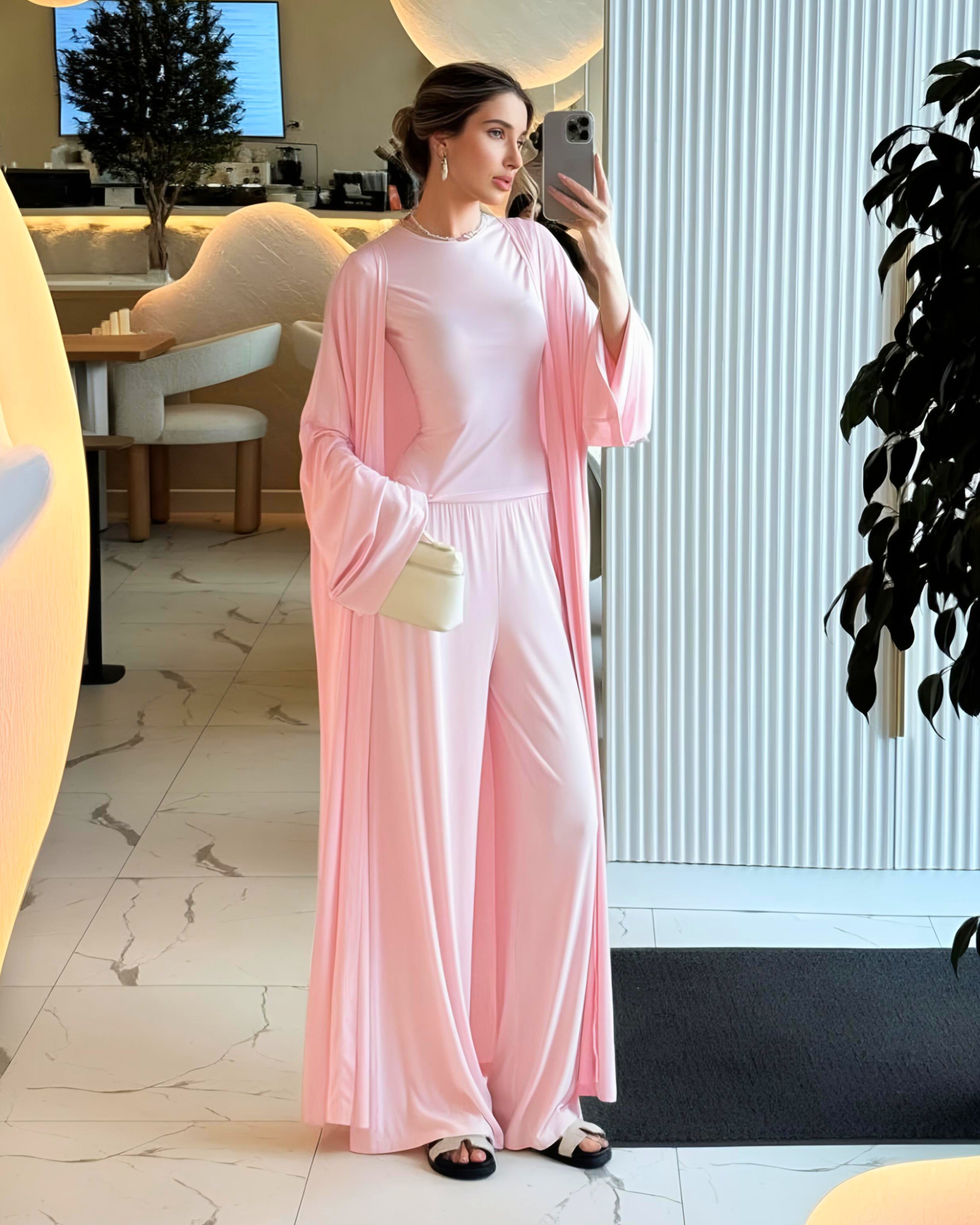Dolce Pembe T-shirt - Pantolon - Kimono Set